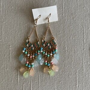 Gold and Multicolor Beaded Chandelier Earrings